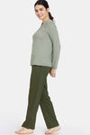 Zivame Cozy Ribbed 2 Top & 1 Bottom Loungewear Set - Leaf Clover — thumbnail 3